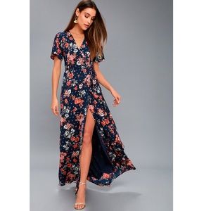 Lulus Blue Floral Maxi Dress